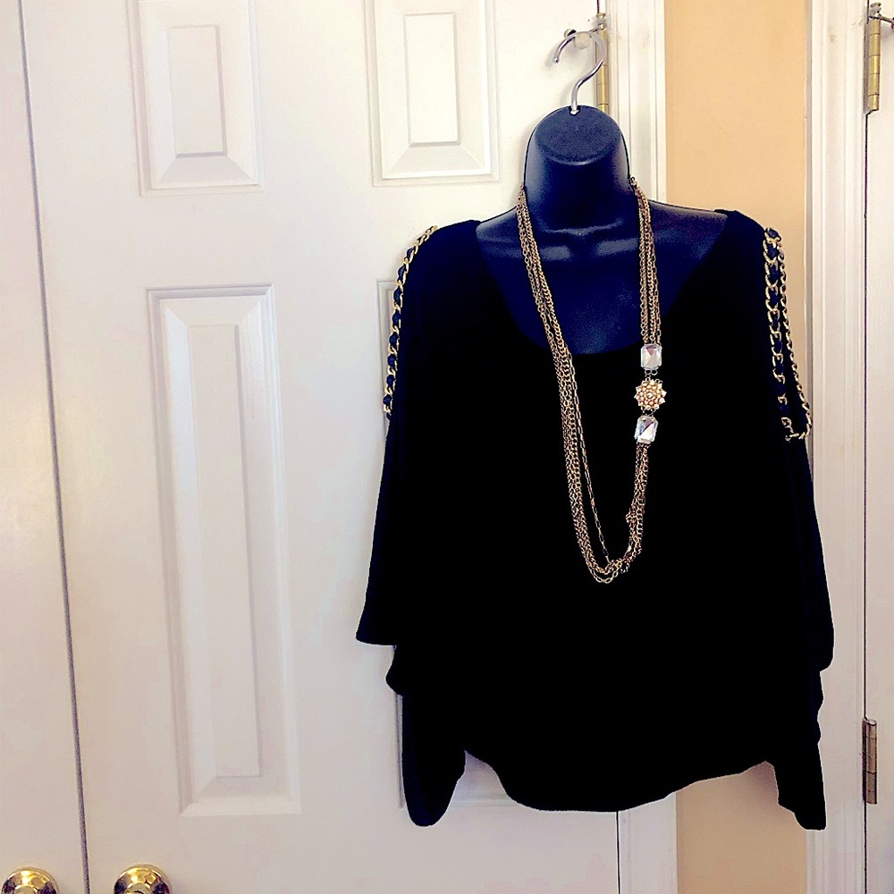 LNWOT SKY 😇High end designer cold shoulder black/ gold  blouse